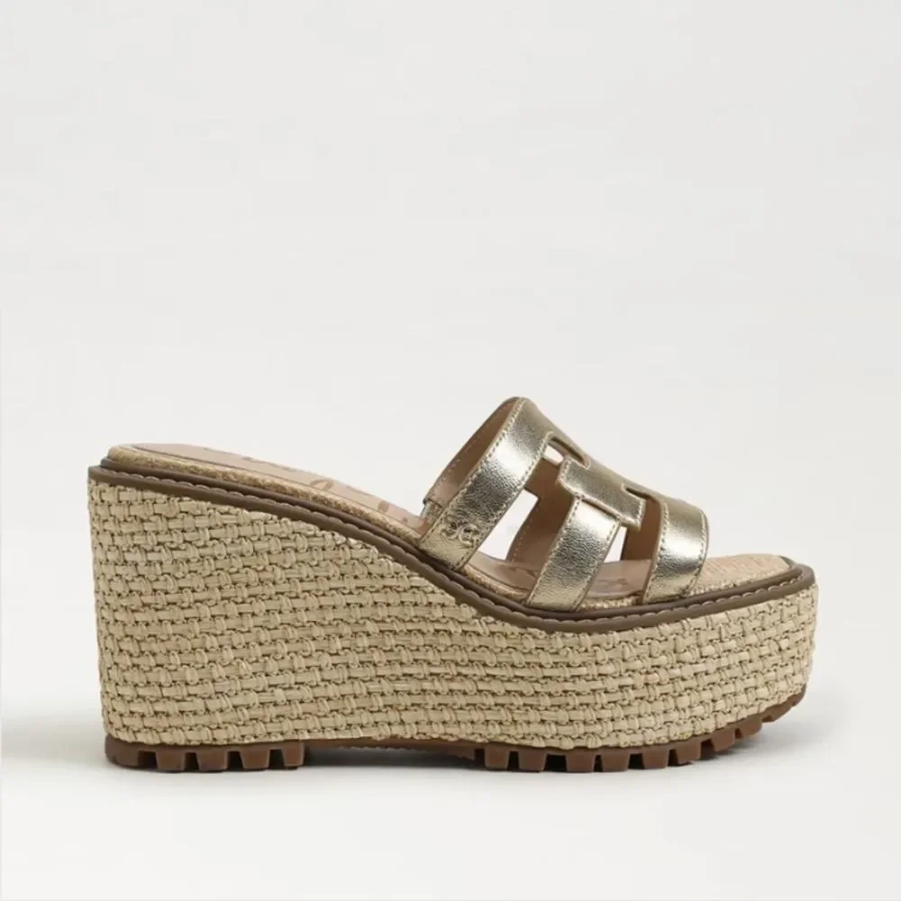 NEW Sam Edelman Laine Platform Wedge Sandal Gold Leather Size 9.5